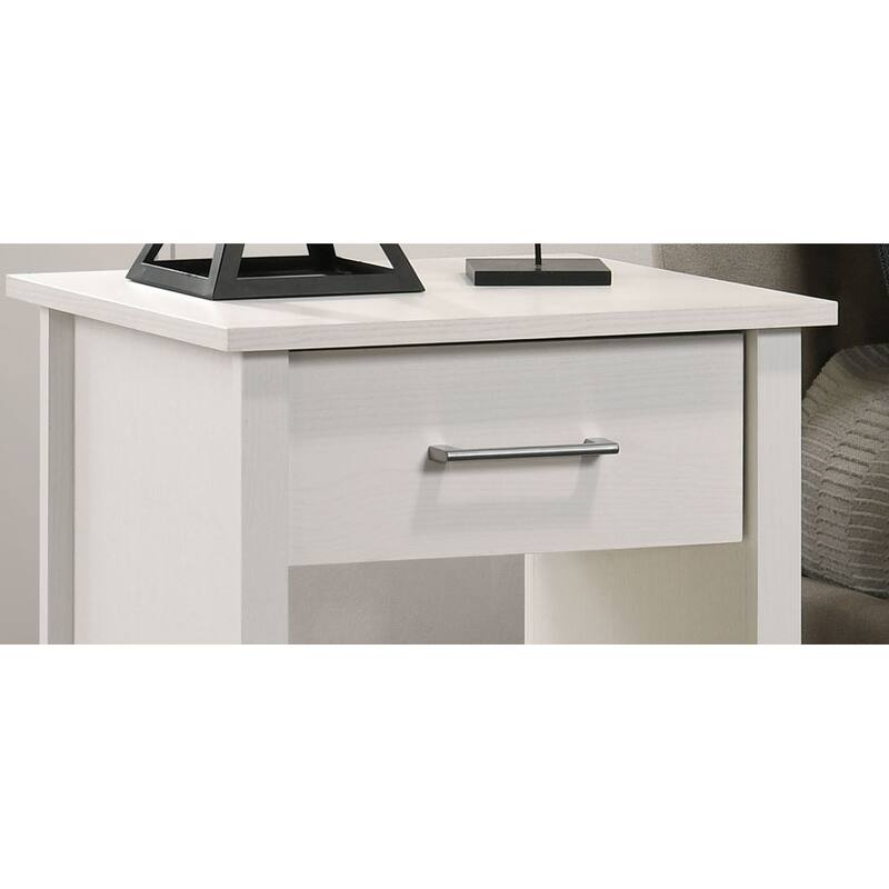 White 1-Drawer Nightstand with Open Shelf and Metal Handles