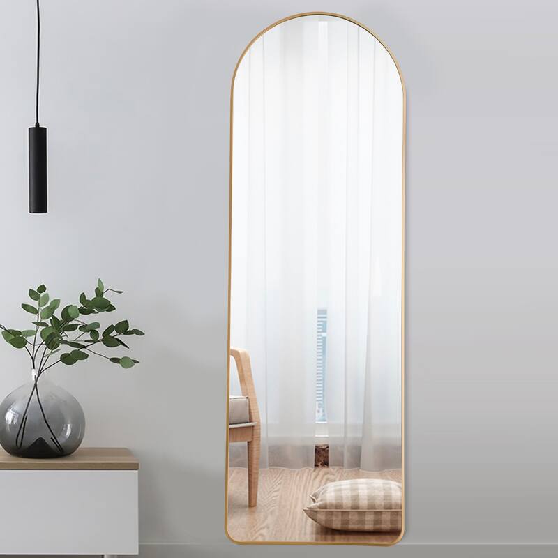 Arched Metal Full-length Standing Floor Mirror - 64x21 - Gold