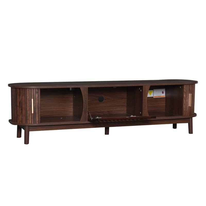 Roomfitters Farmhouse TV Stand for 75" TVs, Wood Entertainment Console with Storage Cabinet, Living Room Design, Dark Brown