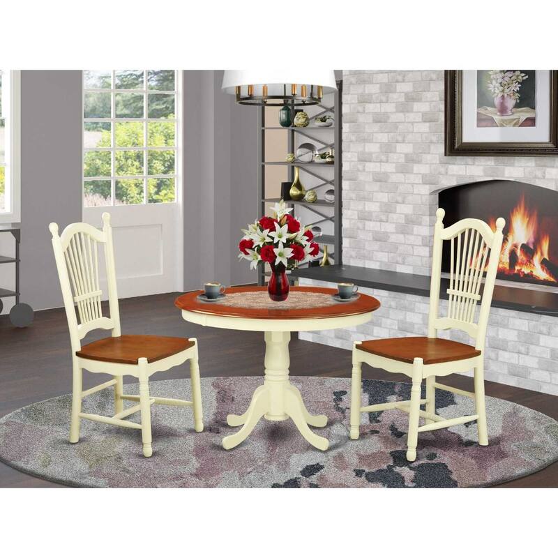 HomeStock 3-Pc Buttermilk and Cherry Solid Wood Top - Round Dining Room Set - Seats 4