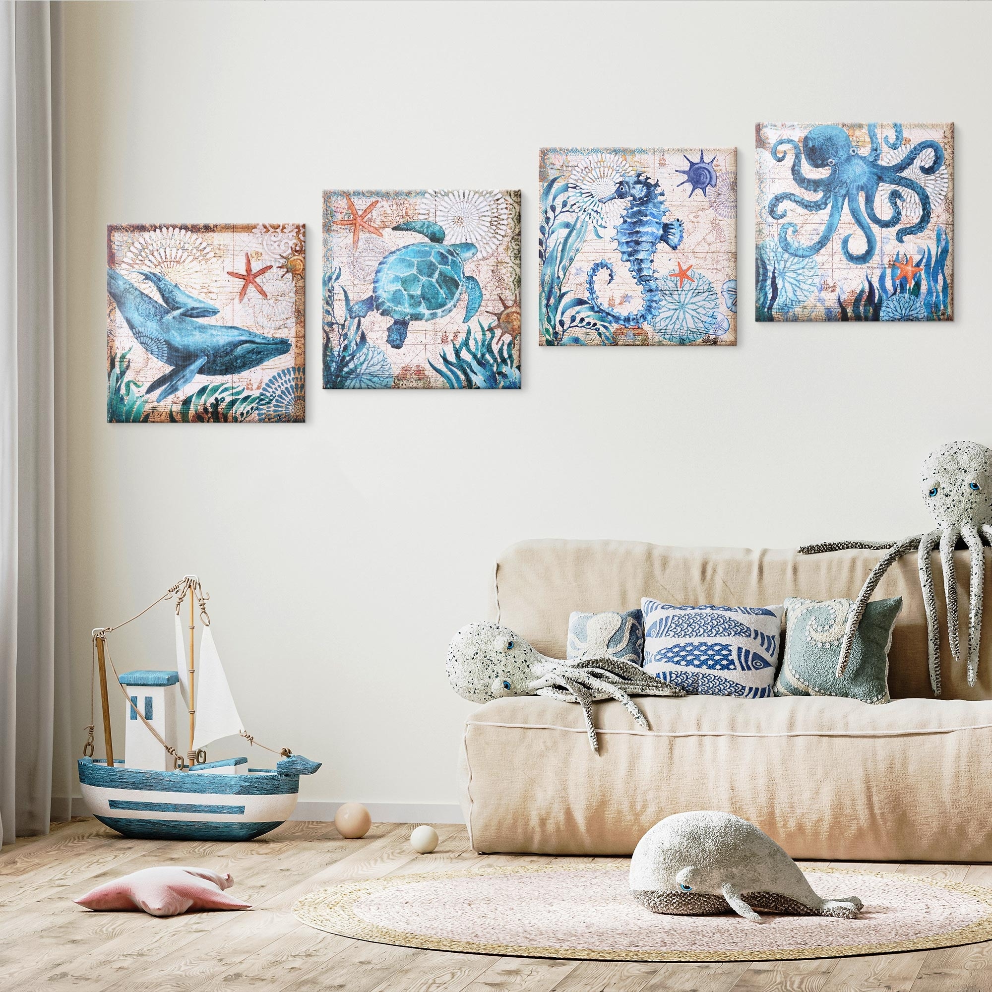 Monterey Bay Nautical Ocean Vintage Canvas Wall Art Print, 4 Piece Set - On  Sale - Bed Bath \u0026 Beyond - 36057402, image size:2000x2000
