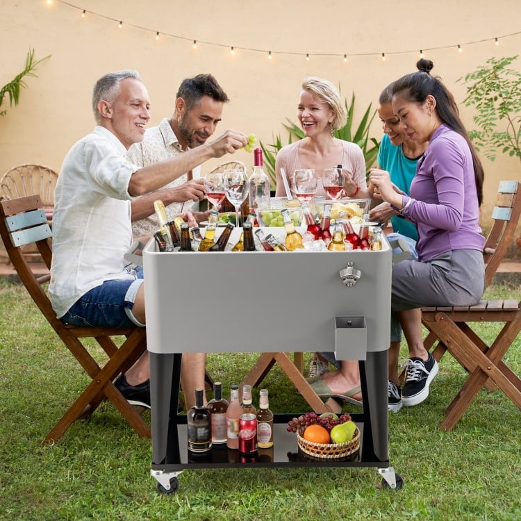 Metal Rolling Cooler Ice Chest with Wheels, Insulation and Bottle Opener - 36" x 15.5" x 34.5"