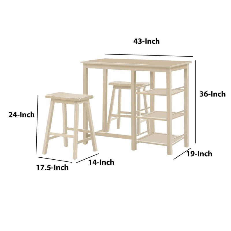 Spacious Counter Height Set, Off White, 3 Piece Pack