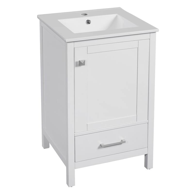 20-Inch Modern Bathroom Vanity with Ceramic Sink, Soft-Close Drawer & Door, Double-Layer Door Organizer, Divider Drawer