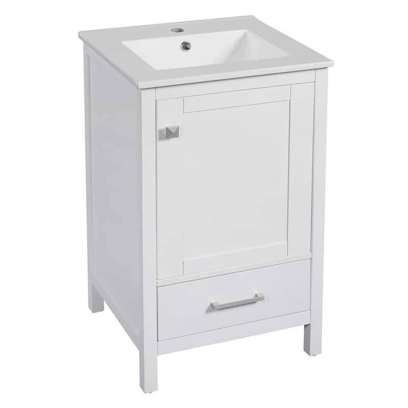 Roomfitters 20" Modern Bathroom Vanity with Ceramic Sink, Soft-Close Drawer and Door, Divider Drawer, Storage Rack