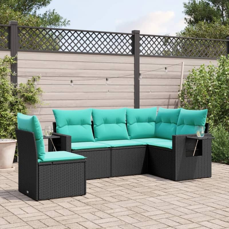 vidaXL 5 Piece Patio Sofa Set with Cushions Black Poly Rattan - 24.4x27.2x24.4-Without table