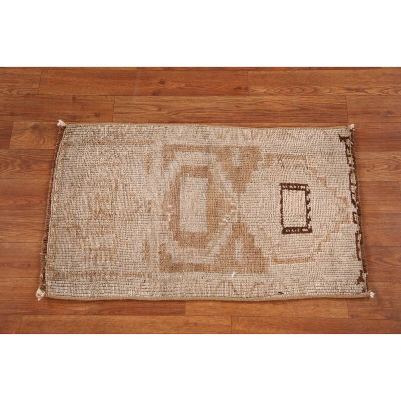 Hand Knotted Oriental 100% Wool Carpet Transitional Geometric Beige & Ivories Anatolian Area Rug - 2' 4'' X 1' 5''