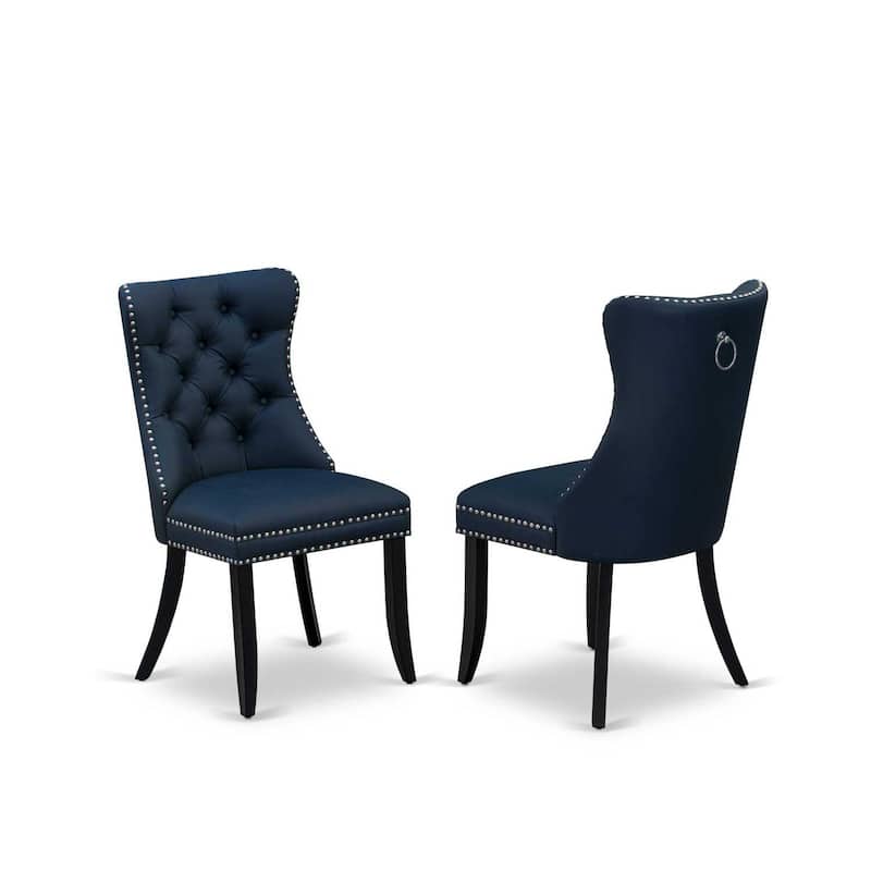 Modern Parsons Dining Chairs - Navy Blue Faux Leather Padded Set of 2