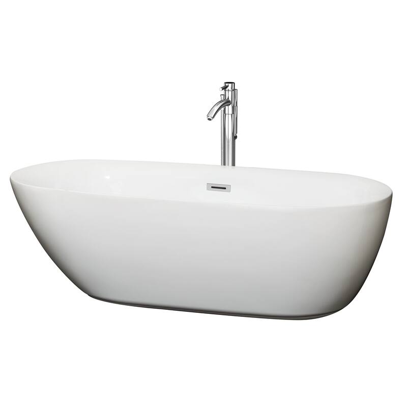 Wyndham Collection Melissa 71" Free Standing Acrylic Soaking Tub with - White / Polished Chrome Trim