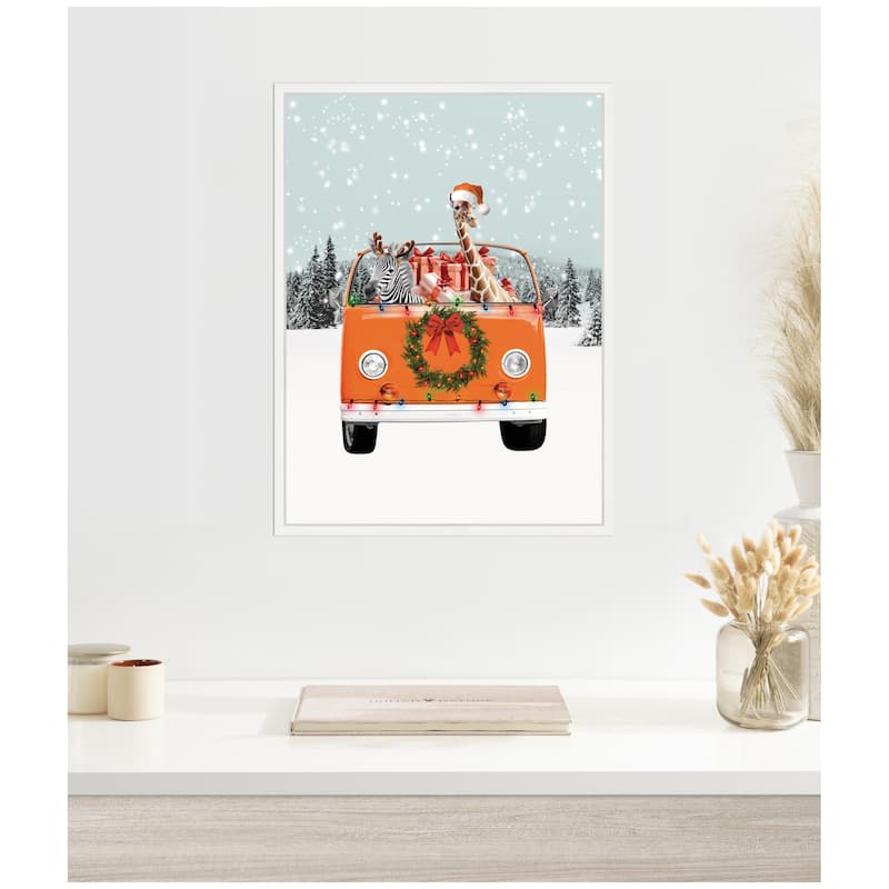 Kate and Laurel Sylvie Framed Canvas Holiday Van by Iulia Emelianteva Julyartprints