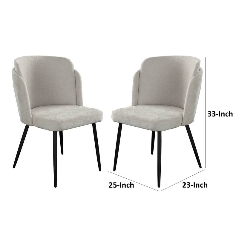 Griz Dining Side Chair Set of 2, Curved Back, Cream White Polyester, Black