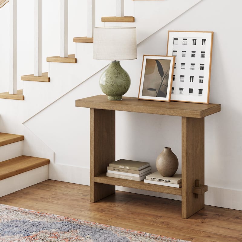 Nathan James Virgo Farmhouse 2-Tier Console Table in Wire-Brushed Wood Finish