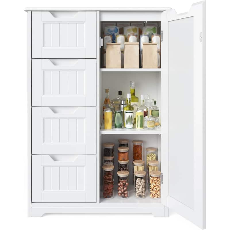 33" Kitchen Pantry Storage Cabinet , Freestanding Wooden Bathroom Storage Cabinet with 4 Drawers for Kitchen and Dining Room