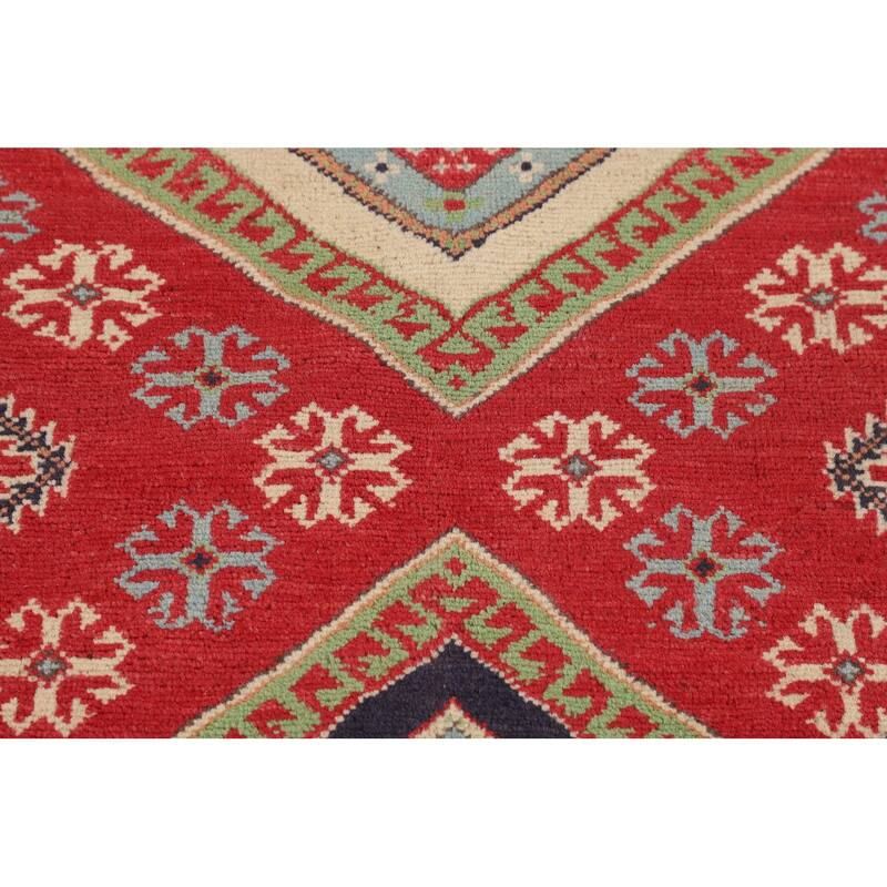 Geometric Kazak Area Rug Hand-Knotted Oriental Wool Carpet - 4'10" x 6'6"