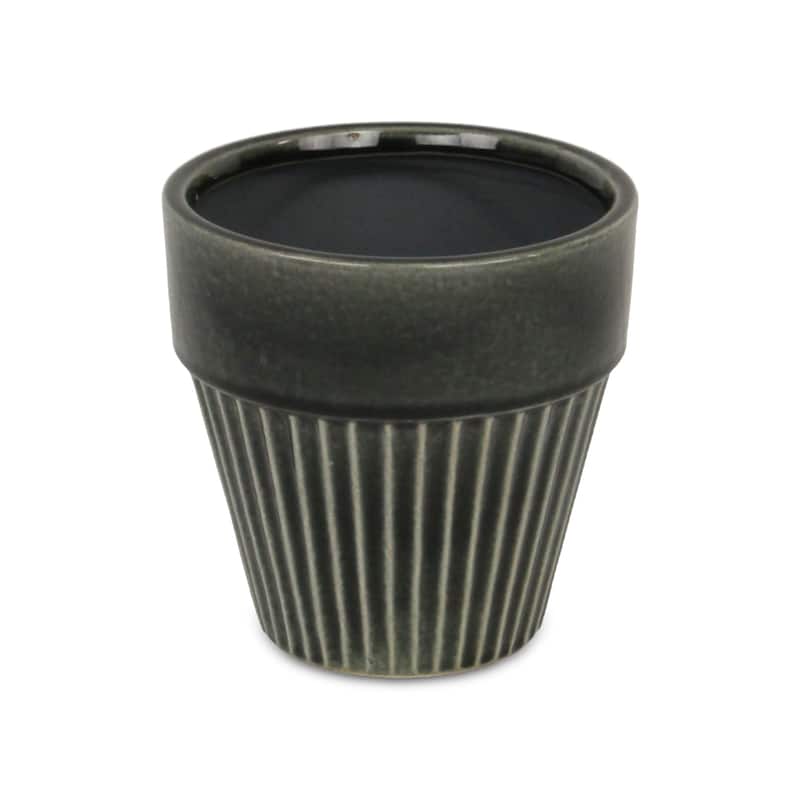 Corseta Tapered Lined Pattern Ceramic Pot - Dark Gray