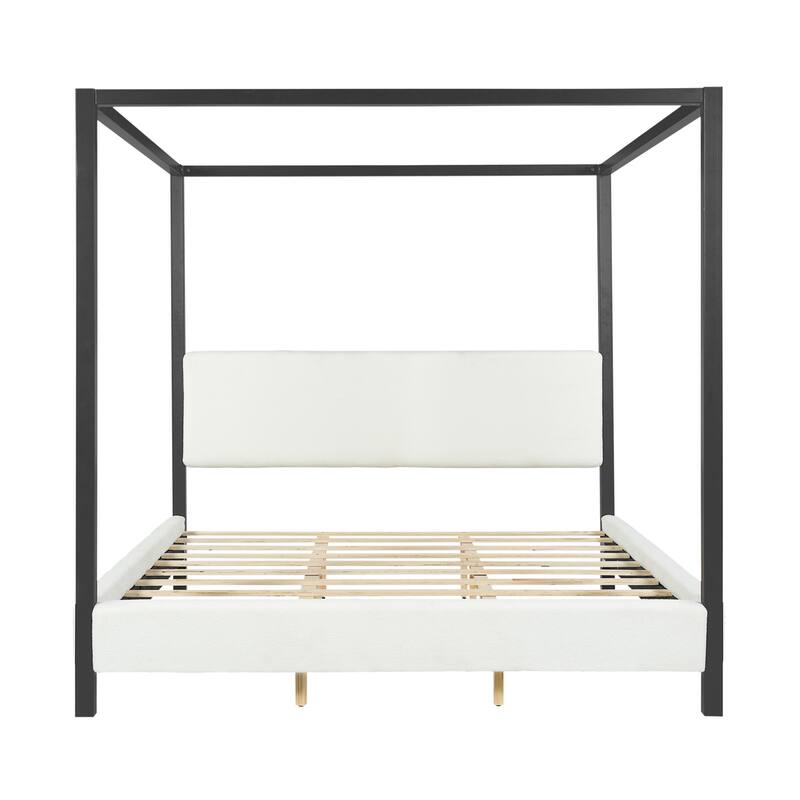 Christopher Knight Home - Mid-Century Modern Bouclé Upholstered Metal Canopy Bed Frame with Padded Headboard