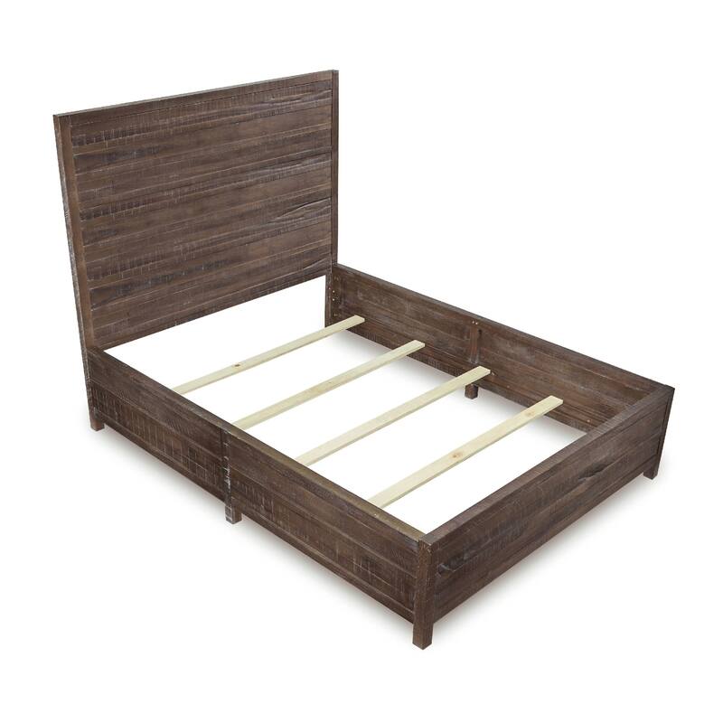 Cas Sengon Tekik Low Profile Panel Queen Bed, Rough Hewn, Brown