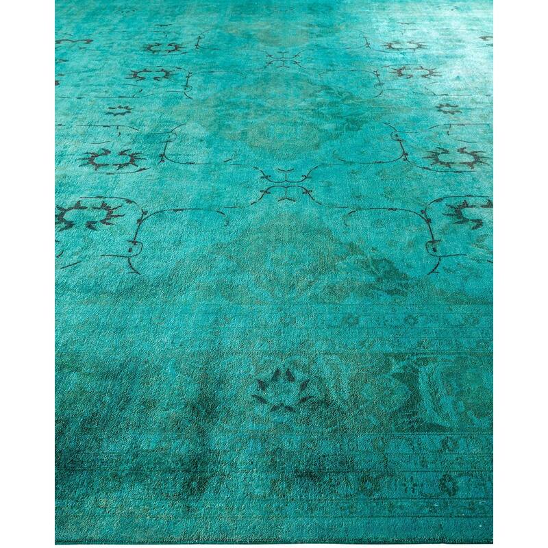 Overton Hand Knotted Wool Vintage Inspired Modern Contemporary Overdyed Blue Area Rug - 12' 5" x 16' 9"