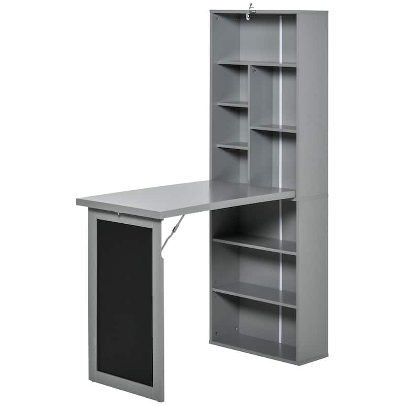 Fold-out Convertible Writing Table, Wall Mount Desk Cabinet, Home Office Desk with Side Shelf and Writing Blackboard