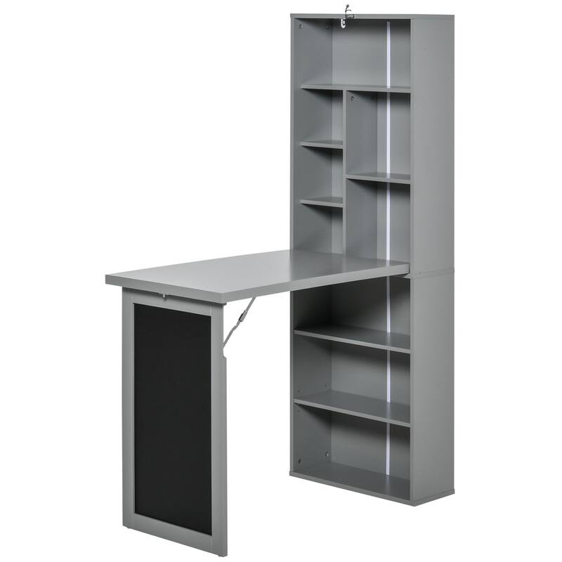 Modern Fold out Convertible Writing Table Wall Mount Desk with Blackboard Shelf and Built In Storage for Small Home Office Room