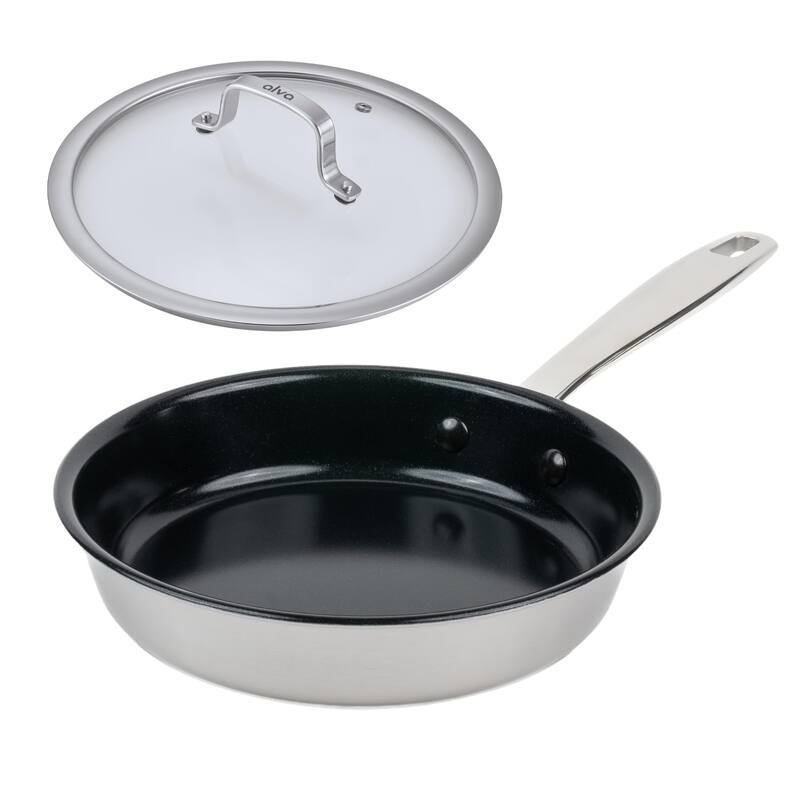 Alva Maestro 5-Ply Nonstick Stainless Steel Cookware Set - Non-Toxic Pans - Dishwasher Safe Hand Wash Recommended - Black - 8-inch - Stainless Steel - 400-degrees F - Non-Stick/Oven Safe/Includes Lid