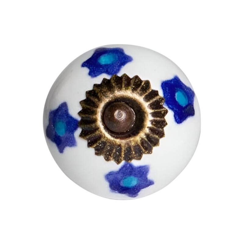 Set of 12 Ceramic Drawer Knobs Blue White Turquoise Floral Round Cabinet Pulls for Furniture - 1.5” x 1.5” x 1.5”