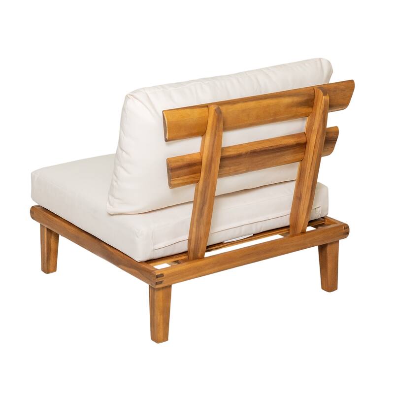 Christopher Knight Home - Laguna Outdoor Solid Acacia Wood 5-Piece Modular Sectional Sofa Set with Coffee Table and Cushions