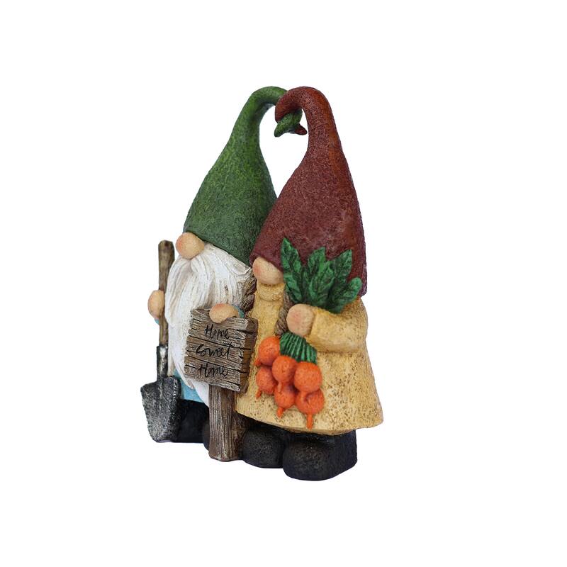 Couple Gnomes with Sign Outdoor Garden Statue - 12.5"