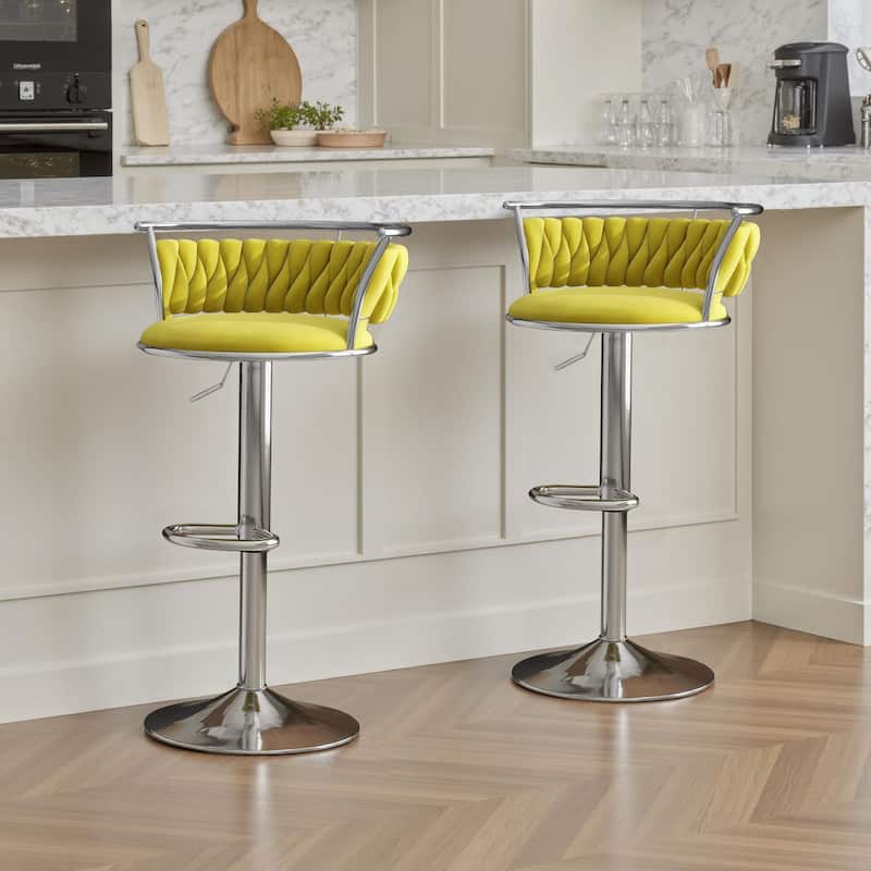 Set of 2 Velvet Adjustable Swivel Bar Stools