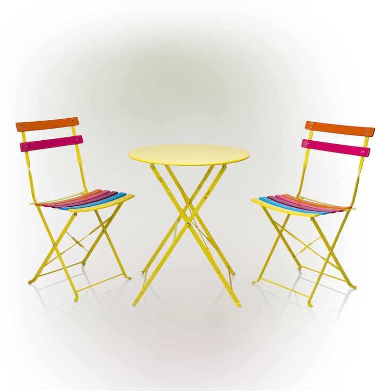Alpine Corporation Indoor/Outdoor 3-Piece Bistro Set Folding Table and Chairs Patio Seating