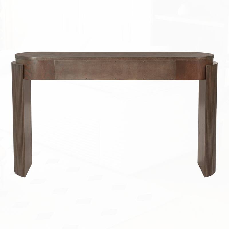 Oval Top and 2 Drawers Entryway Table with Natural Wood Grain Finish