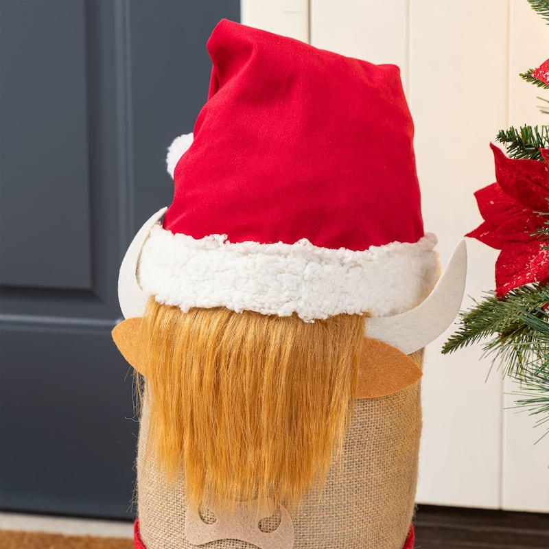 Glitzhome 20"H Christmas Linen Highland Cow Doorstop Porch Decor - Multi