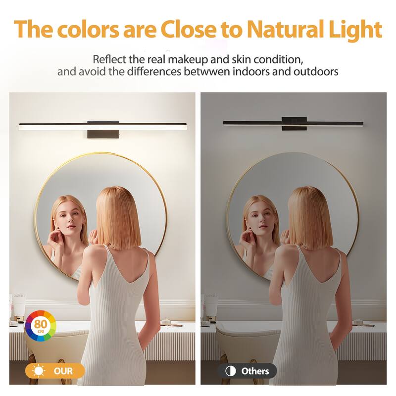 39 Inch Modern LED Bathroom Vanity Light,Sleek Black Metal Wall Light