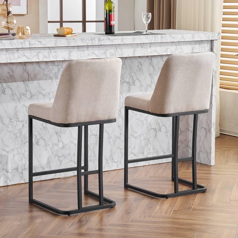 Counter Height Bar Stools Set of 2, 25.2'' Upholstered Bar Stools with Button-Tufted Backrest & Metal Frame for Kitchen, Bar