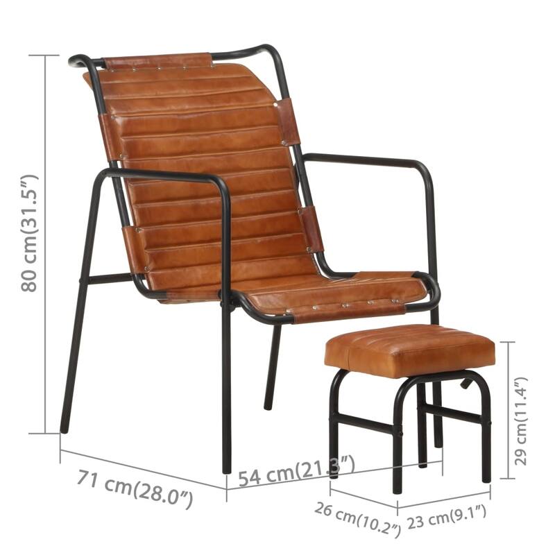 vidaXL Relaxing Armchair with a Footrest Brown Real Leather - 21.3" x 28" x 31.5"