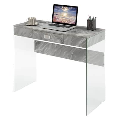 Coastal Craftsman Glass Desk with Drawer - 36" Modern Shabby Chic Computer Writing Table