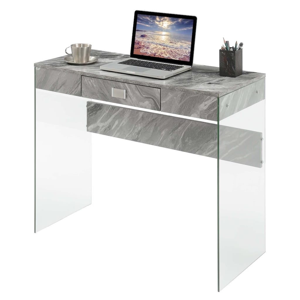 Coastal Craftsman Glass Desk with Drawer - 36" Modern Shabby Chic Computer Writing Table