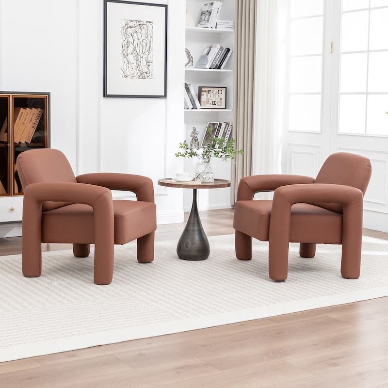 SEYNAR Modern PU Leather Accent Chair with Tubular Multifunctional Legs for Living Room Set of 2