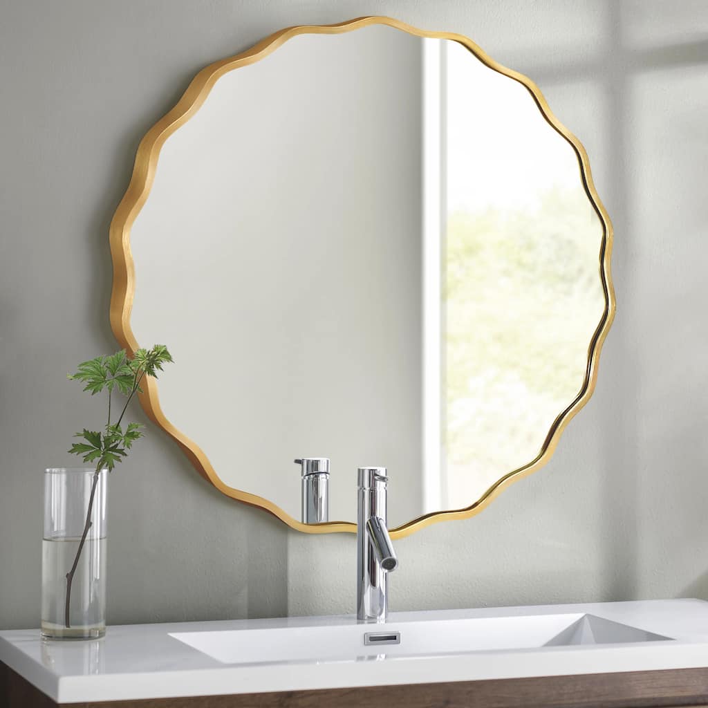 Decorative Aluminum Alloy Framed Wavy Round Wall Mirror Bathroom Vanity Mirror