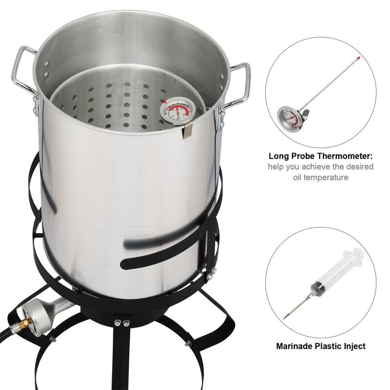 30QT Propane Turkey Fryer Set Silver Aluminum Pot