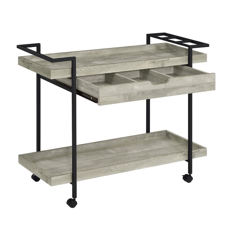 Davis Grey Bar Cart with Storage Drawer