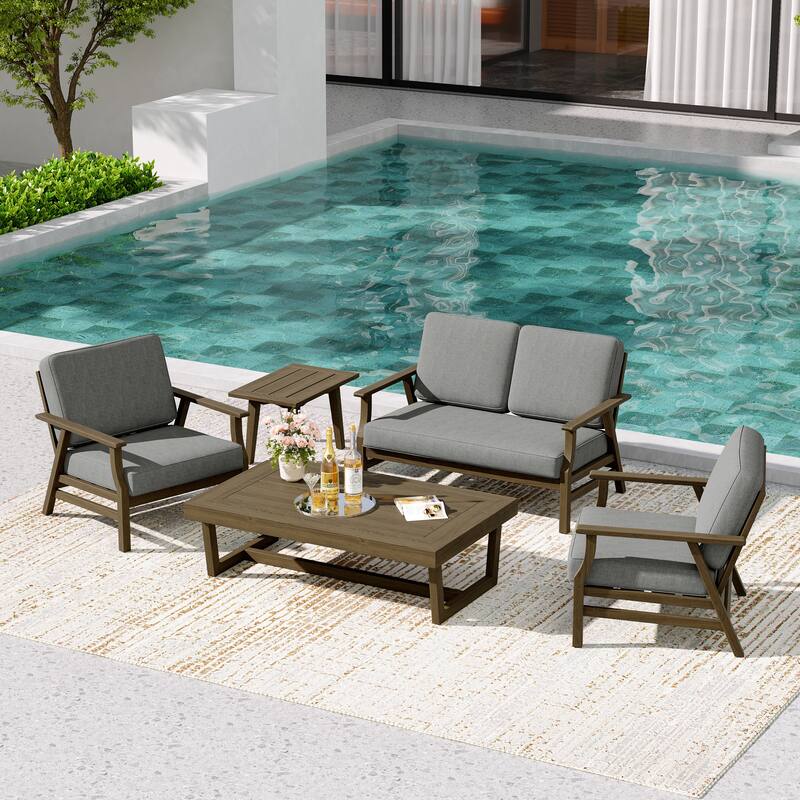 5-Piece Teak Outdoor Conversation Set with Tables.