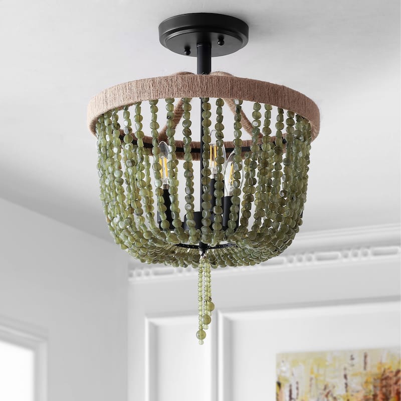 SAFAVIEH Lighting Guliz Flush Mount - Black - 14" x 14" x 20" - 14" x 14" x 20" - Green/Black - 14Wx14Dx20H