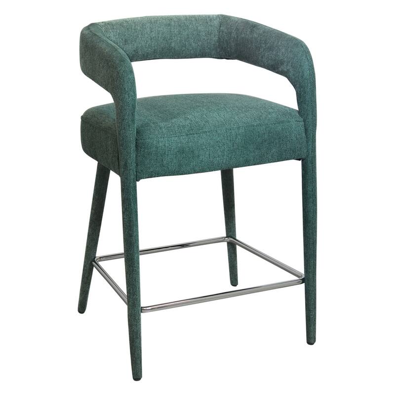 HomeRoots 25" Teal Blue Metal and Fabric Low Back Counter Height Bar Chair