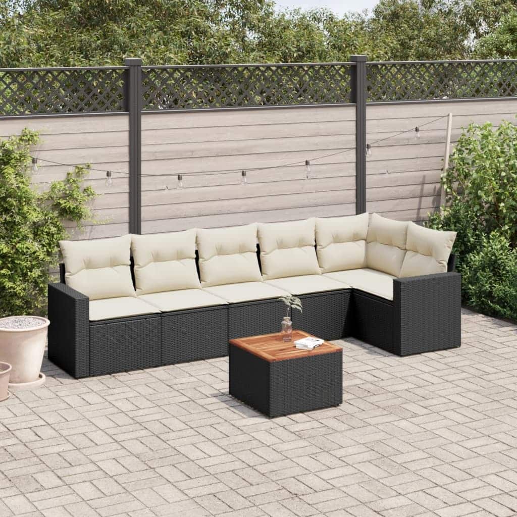 vidaXL Patio Sofa Set with Cushions Outdoor Furniture 7 Piece Poly Rattan - 21.7 x 21.7 x 14.6