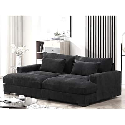 Luxe Sleeper Sofa Corduroy Upholstery Double Chaise Design Convertible to Twin Size Bed