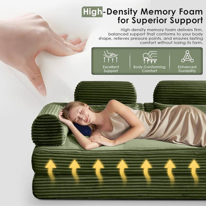 Convertible Sleeper Sofa Bed, 78.5" Corduroy Foldable Loveseat Sofa, King Size Floor Mattress Couch, No Assembly Required