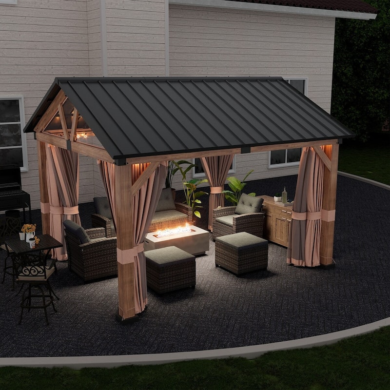 Clihome 10x12 ft Hardtop Outdoor Gazebo with Galvanized Steel Roof & Curtains, All-Weather Resistance, Easy Assembly