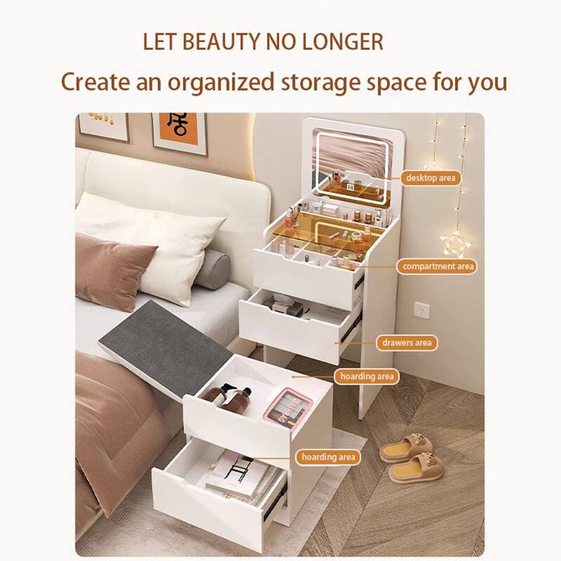 White 3-in-1 Dressing Table Set with Flip LED Mirror Storage Drawers and Stool for Bedroom - N/A
