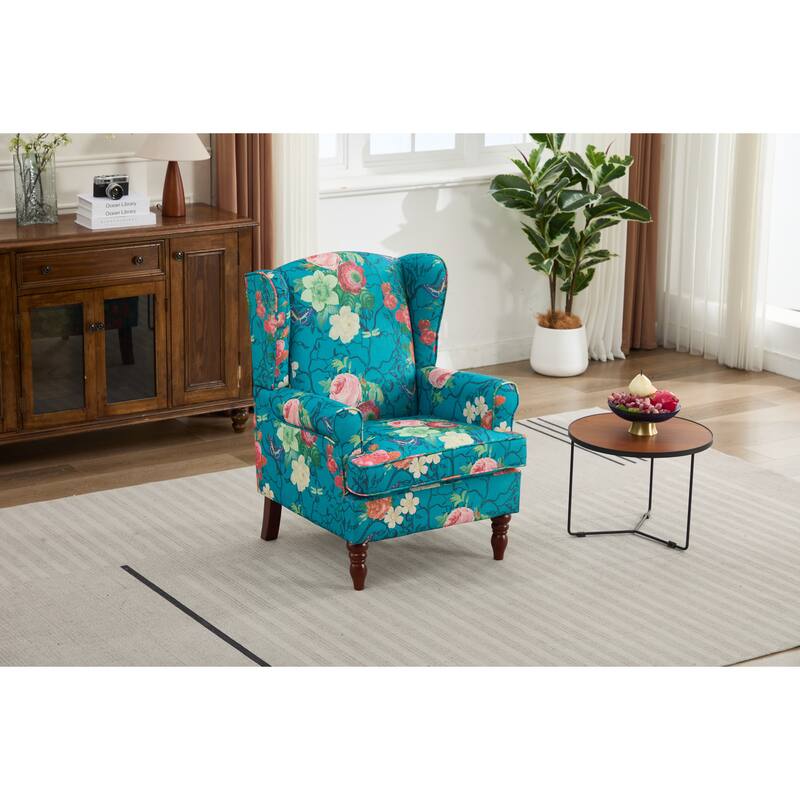 Accent Chair Side Chair Reception Chair with Wood Legs, Cyan Single Sofa Chair Leisure Chair Office Chair